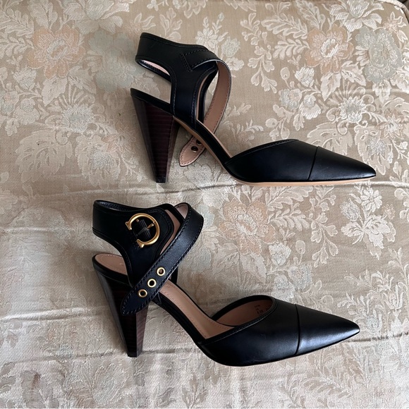 EUC Coach Black Leather Heels with Gold Buckle - Picture 4 of 16